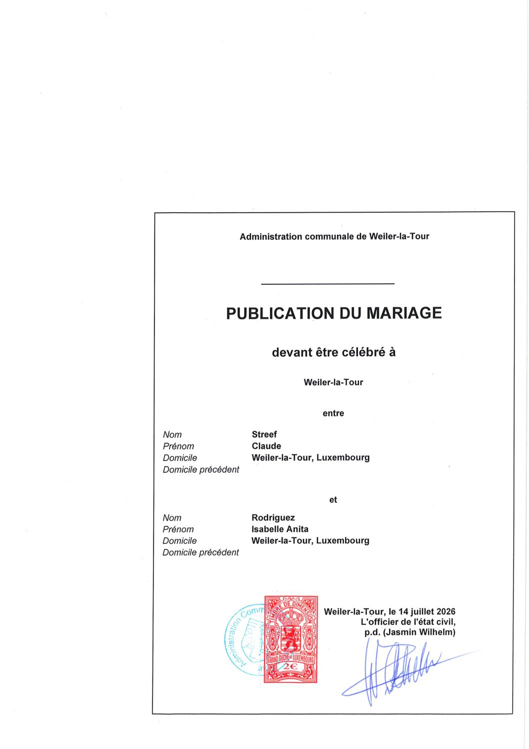 Publication de mariage - Streef-Rodriguez