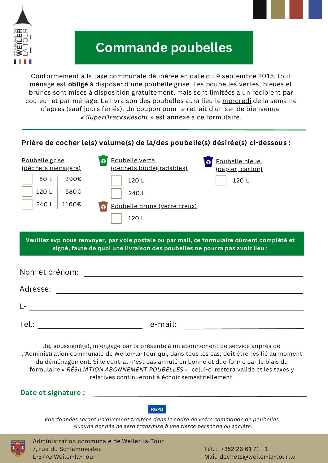 Commande de Poubelles - 2026