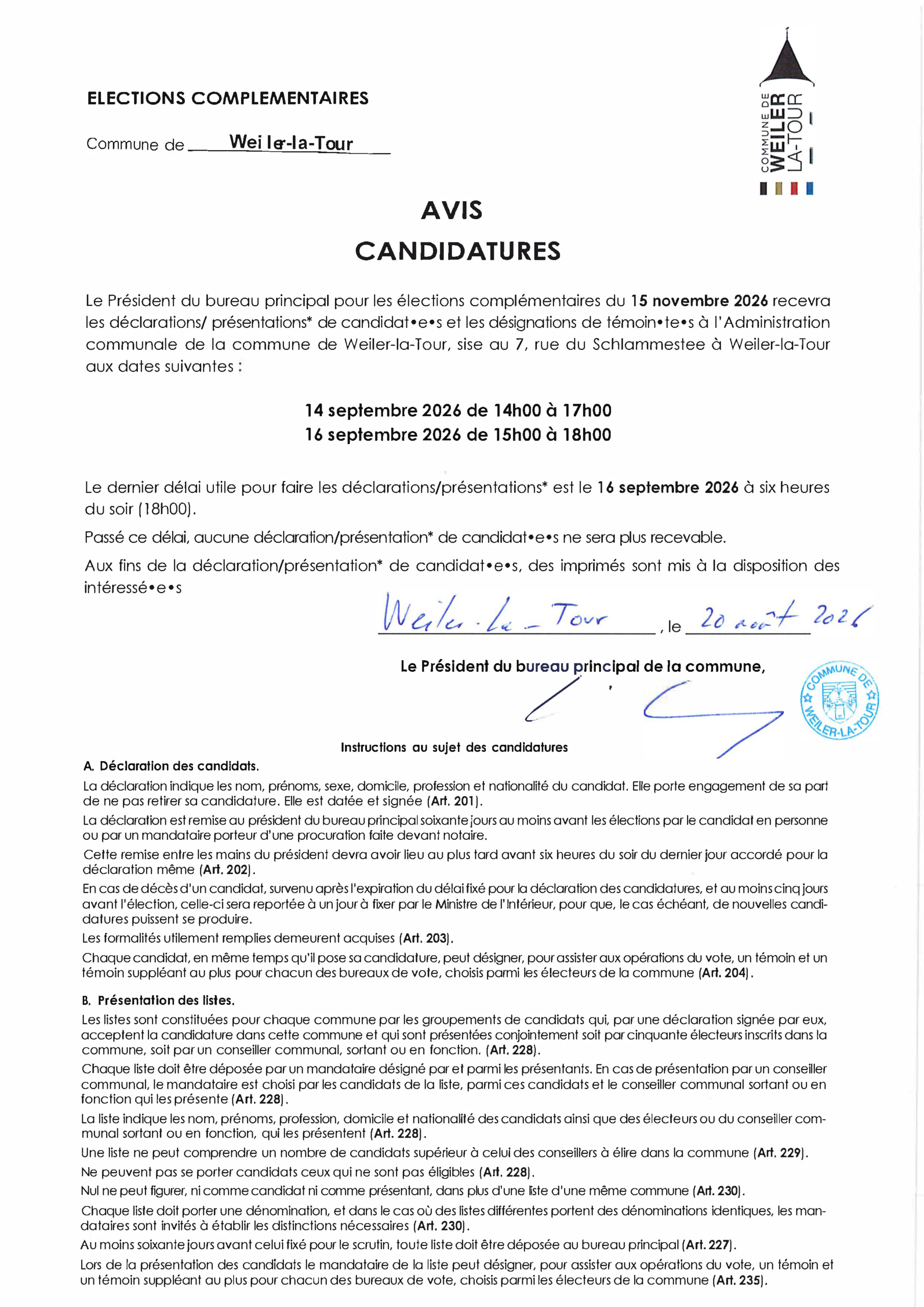Avis Candidatures