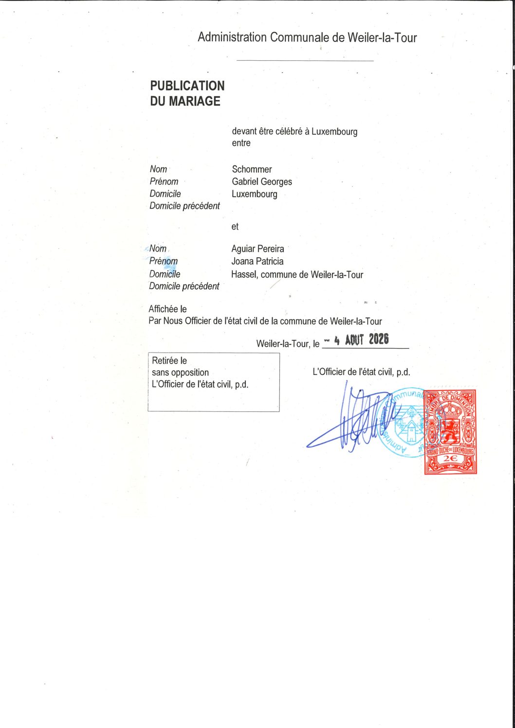 Publication de mariage - SCHOMMER-AGUIAR PEREIRA