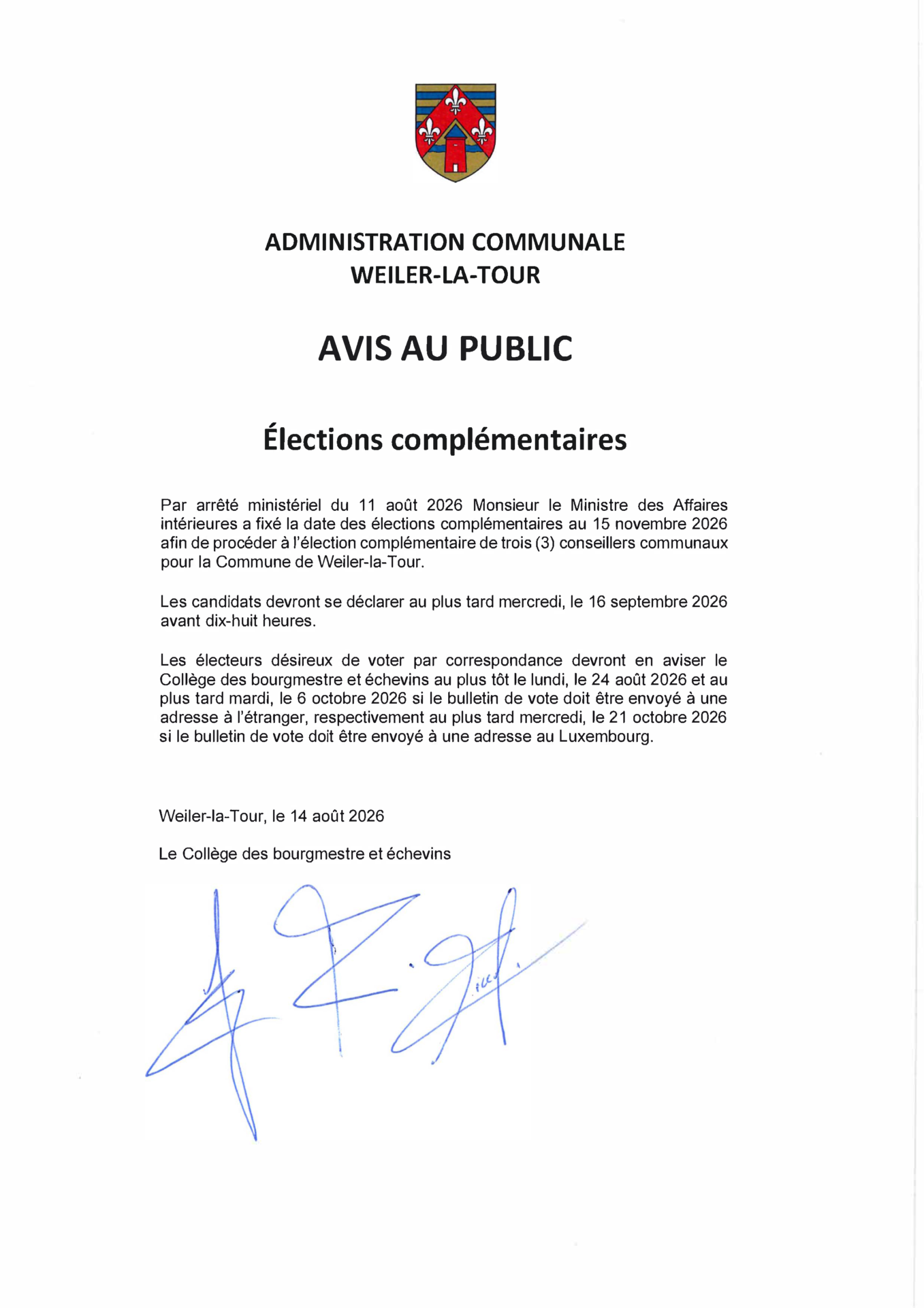 Avis au public - Élections complémentaires (002)