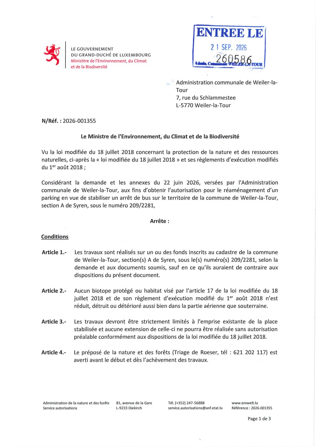 2026-001355- Réaménagement d'un parking en vue de stabiliser un arrêt de bus sur le territoire de WLT